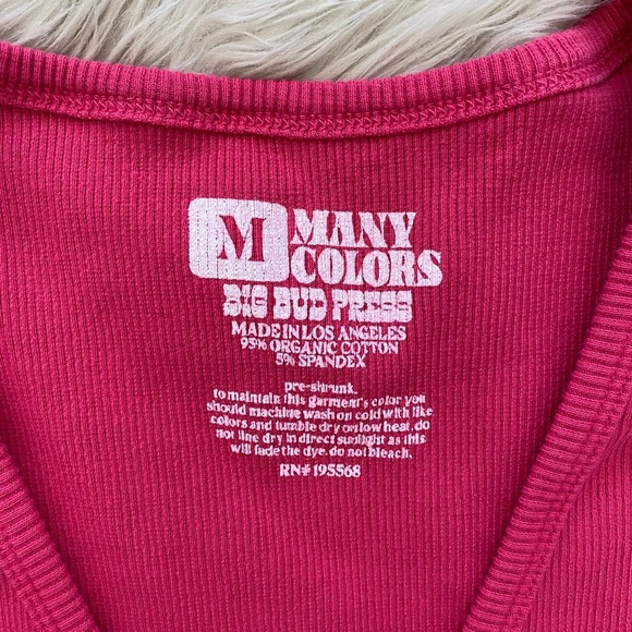 Big Bud Press Hot Pink Many Colors V-Neck Ribbed Long Sleeve Tee Shirt - Picture 5 of 7